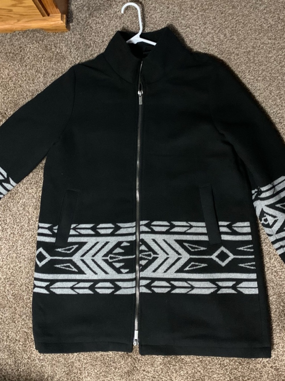 Cruel Girl Black Pea Coat with Gray Aztec Trim